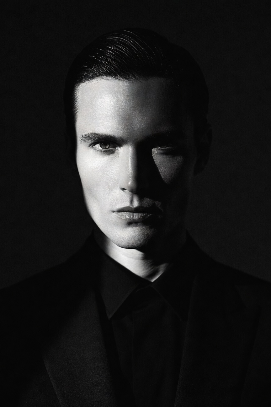 AI black and white monochrome headshot style